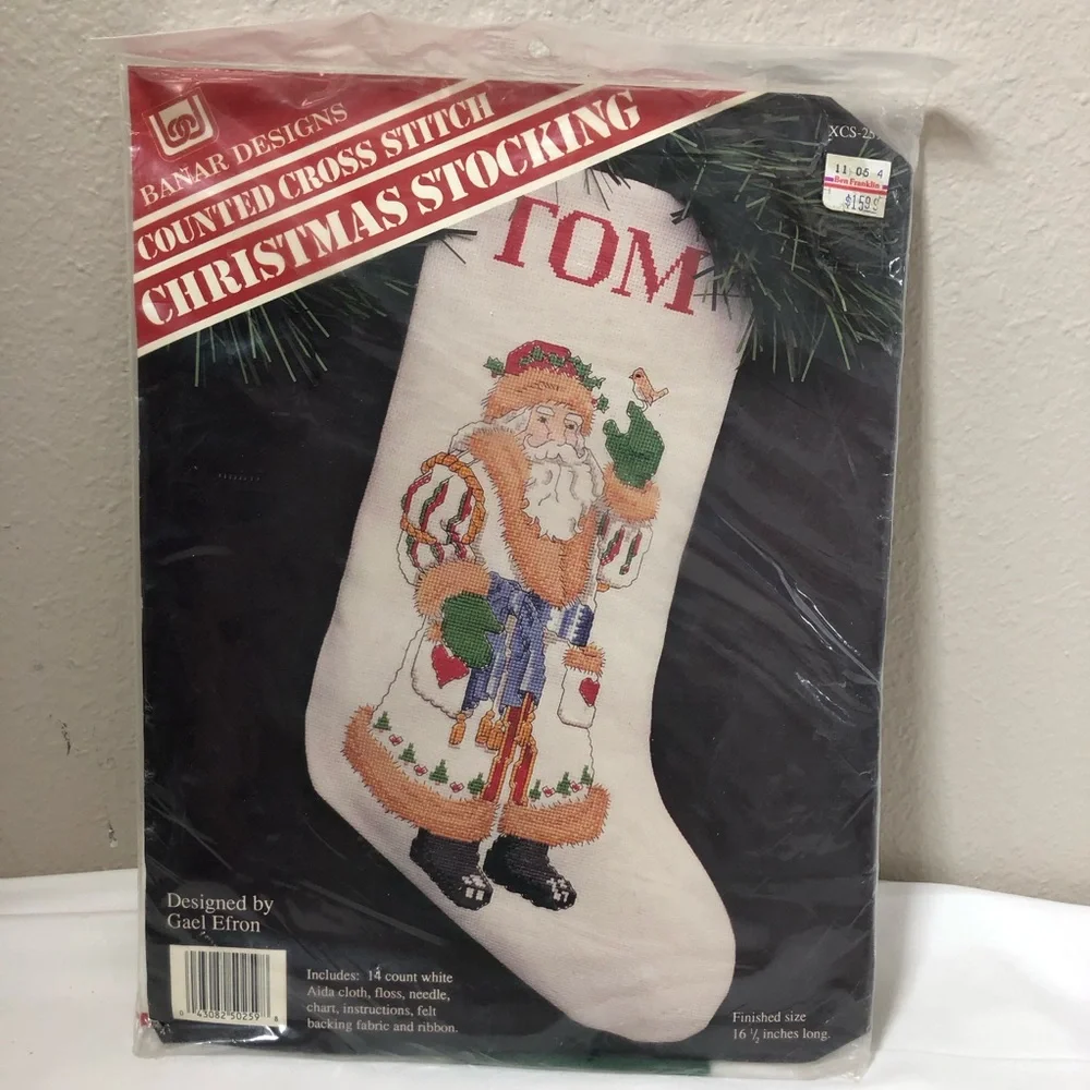VTG‎ Banar Designs Cross Stitch Kit Christmas Santa Claus Stocking TOM